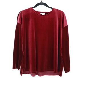 J Jill Velvet Long Sleeve Top Womens M Petite Red Holiday Festive Dark Feminine